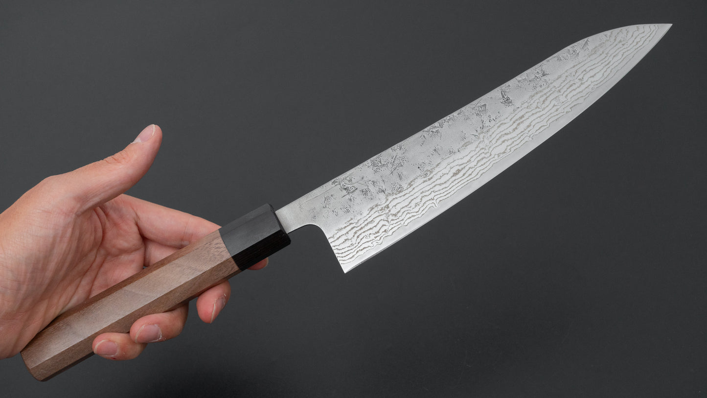 Hitohira Futana Swedish Stainless Nashiji Damascus Gyuto 210mm Walnut Handle