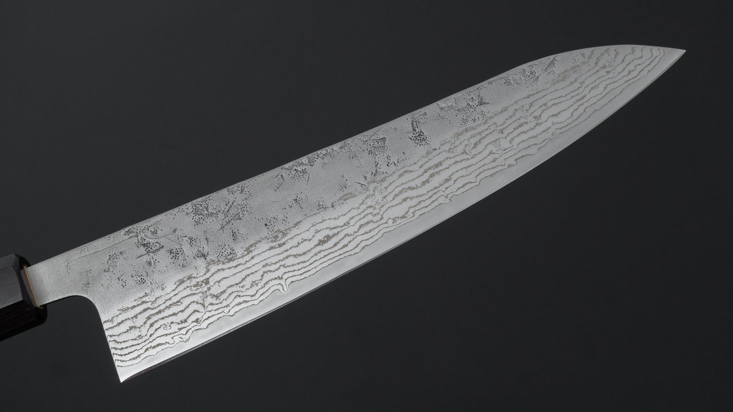 Hitohira Futana Zweedse roestvrijstalen Nashiji Damascus Gyuto 210 mm walnoothouten handvat