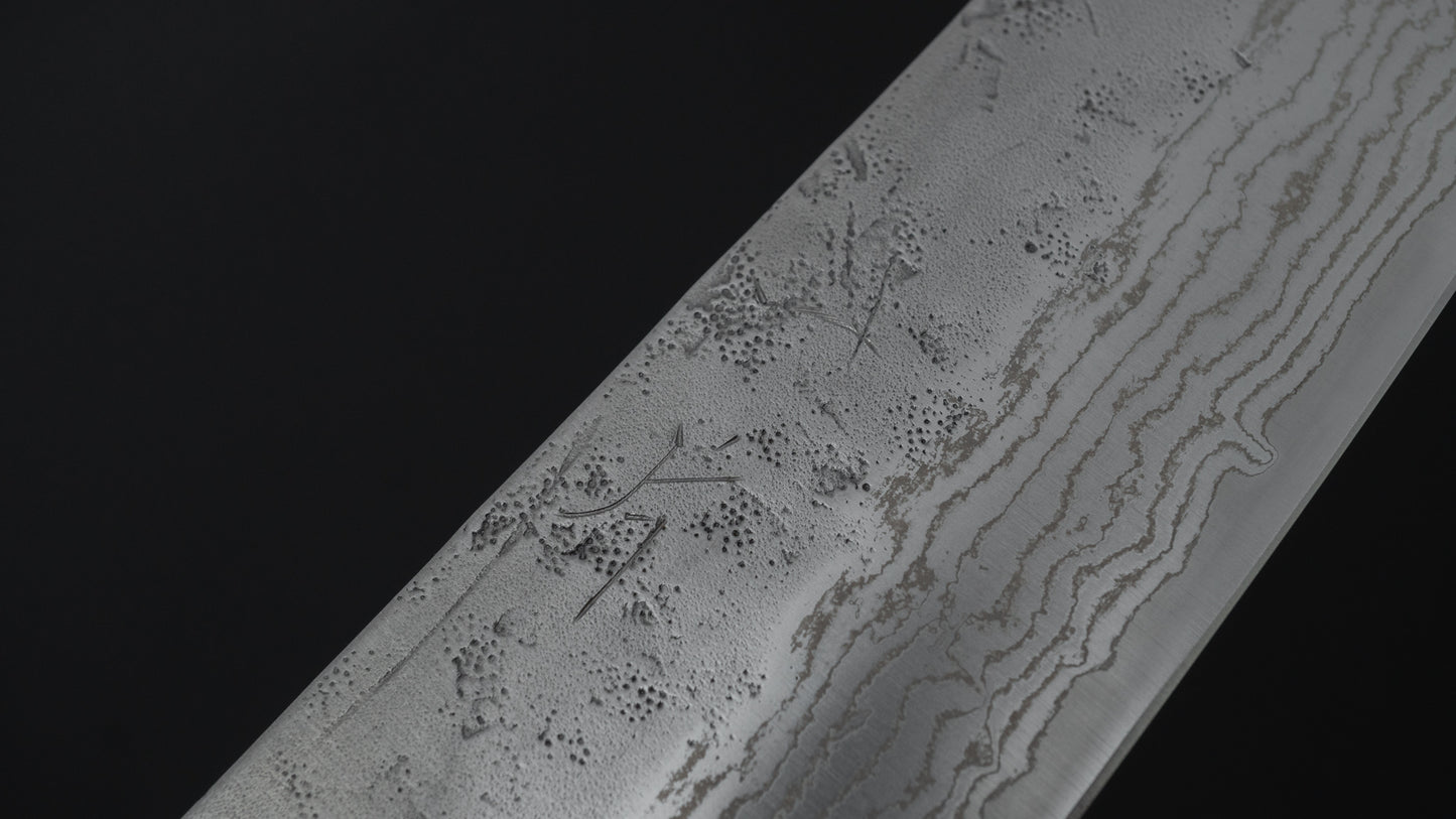 Hitohira Futana Zweedse roestvrijstalen Nashiji Damascus Gyuto 210 mm walnoothouten handvat