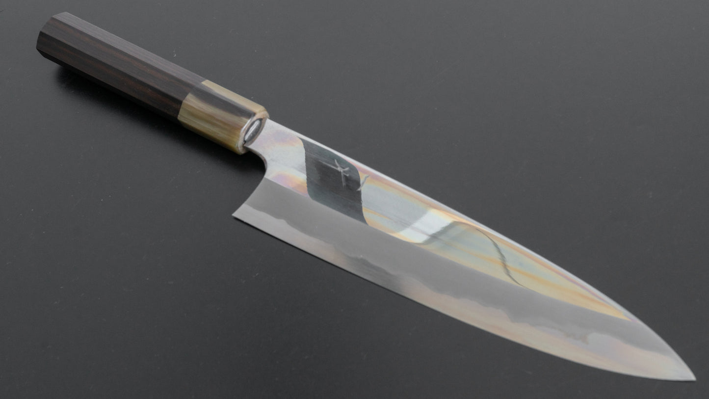 Hitohira Togashi Blue #1 Stainless Clad Mirror Polished Gyuto 210mm Taihei Makassar Ebony Handle