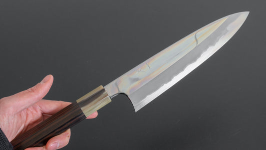 Hitohira Togashi Blue #1 Stainless Clad Mirror Polished Gyuto 210mm Taihei Makassar Ebony Handle