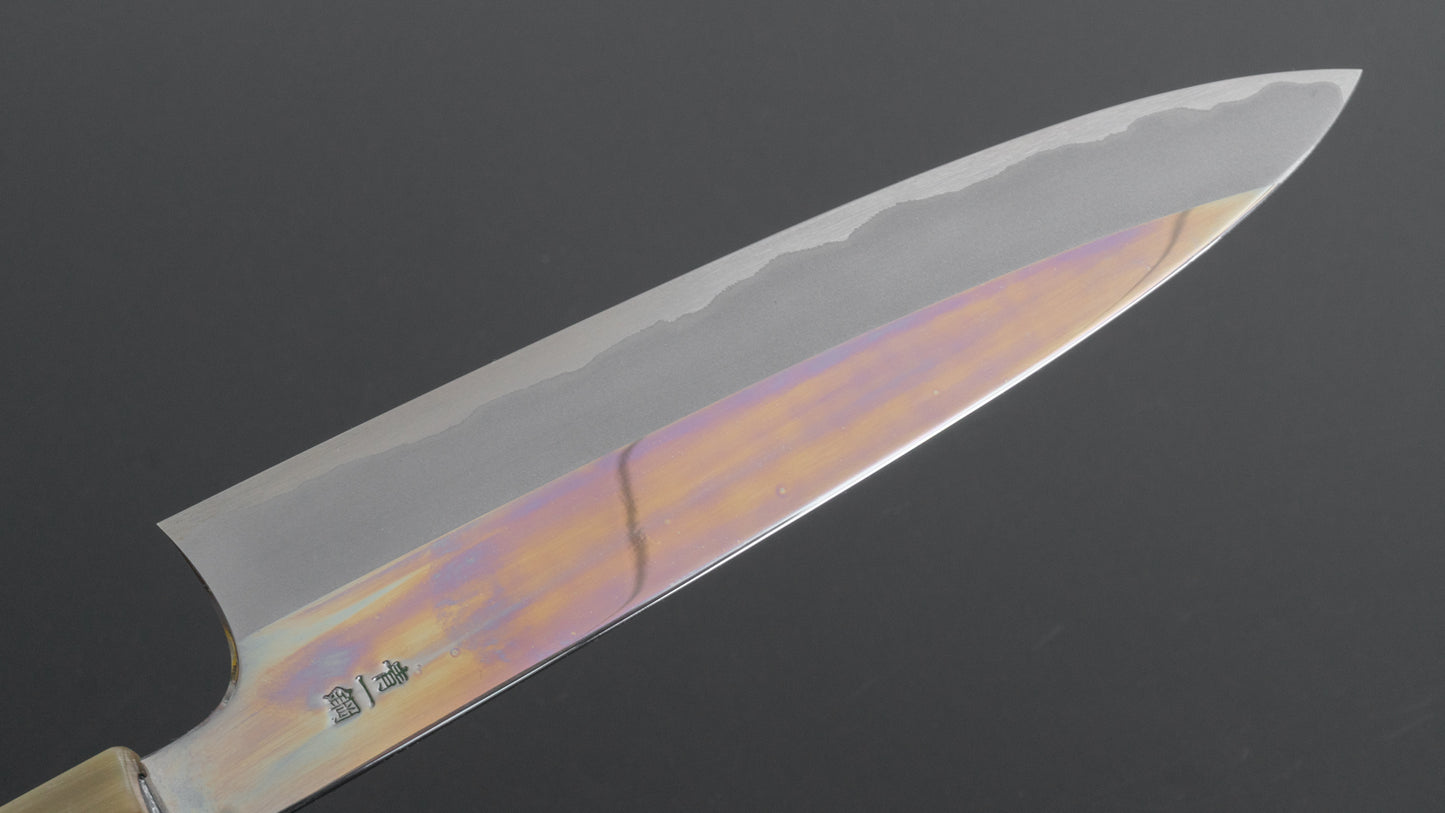 Hitohira Togashi Blue #1 Stainless Clad Mirror Polished Gyuto 210mm Taihei Makassar Ebony Handle