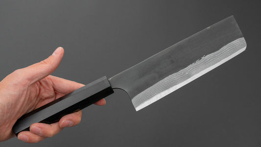 Kajibei Kurouchi Blue #2 Damascus Nakiri Ebony Handle