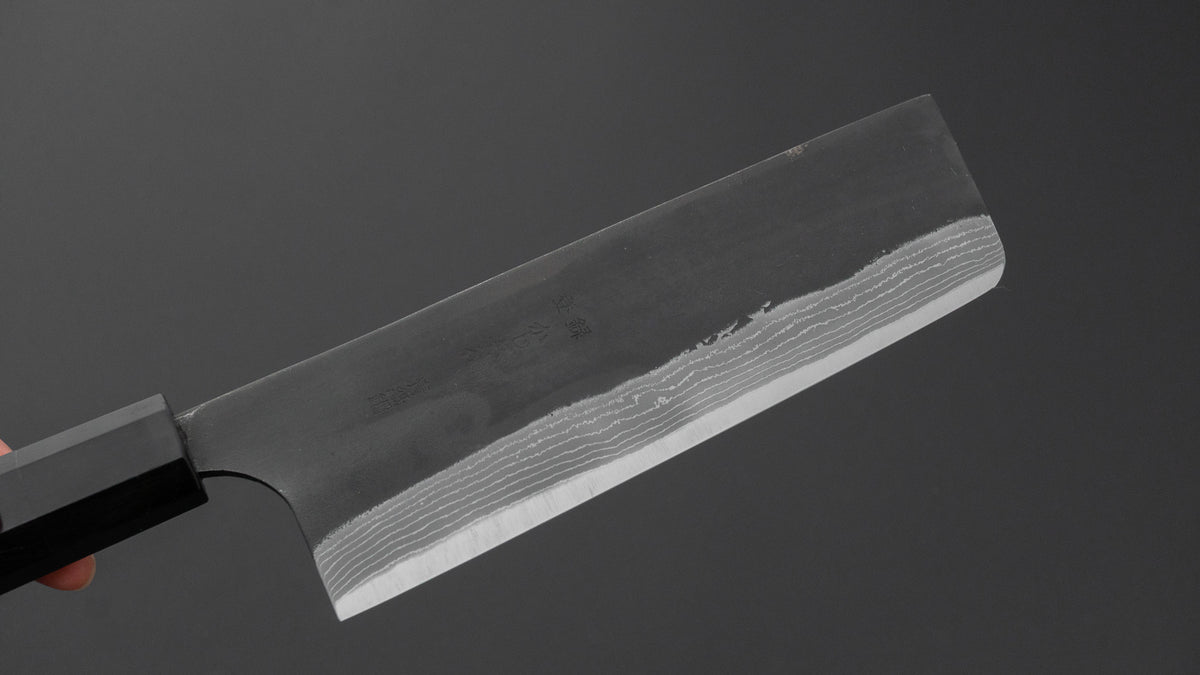Kajibei Kurouchi Blue #2 Damascus Nakiri Ebony Handle