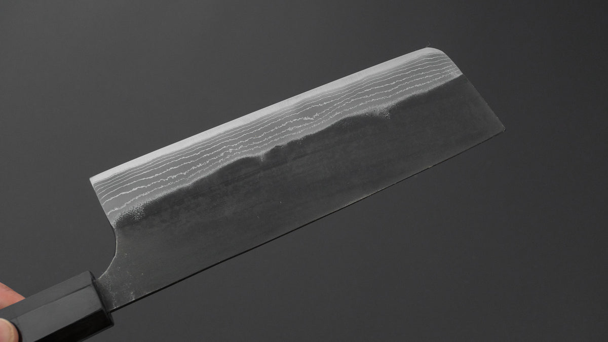 Kajibei Kurouchi Blue #2 Damascus Nakiri Ebony Handle