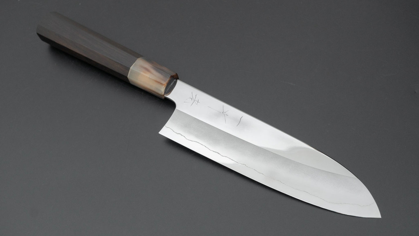 Hitohira Kikuchiyo Rou Silver #3 Mirror Polished Santoku Ebony Handle