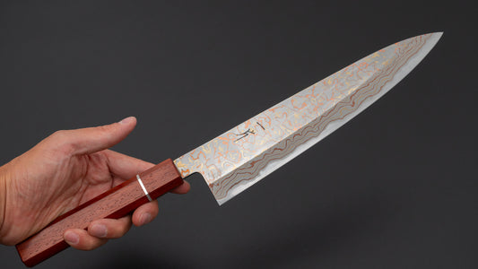 Hitohira Hinode Custom V-toku Rainbow Damascus Gyuto 240mm Padauk Handle