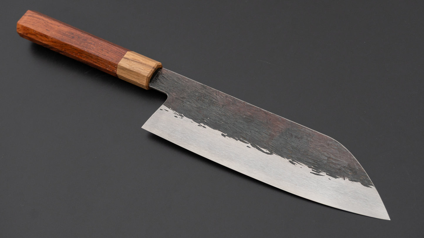 Isamitsu White #1 roestvrijstalen Kurouchi Santoku met 180 mm palissander handvat