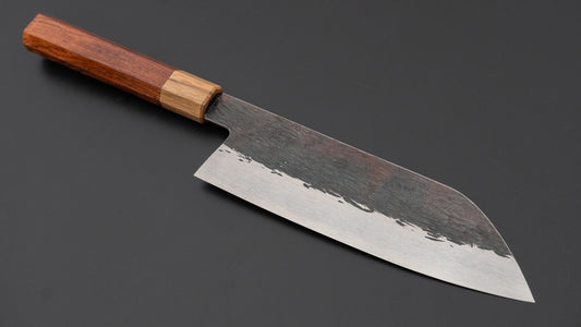 Isamitsu White #1 roestvrijstalen Kurouchi Santoku met 180 mm palissander handvat