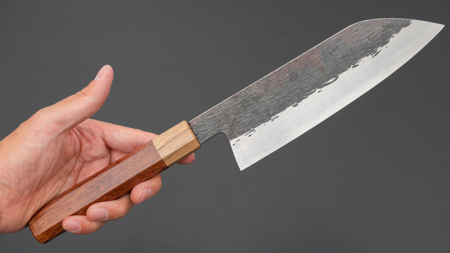 Isamitsu White #1 Stainless Clad Kurouchi Santoku 180mm Rosewood Handle