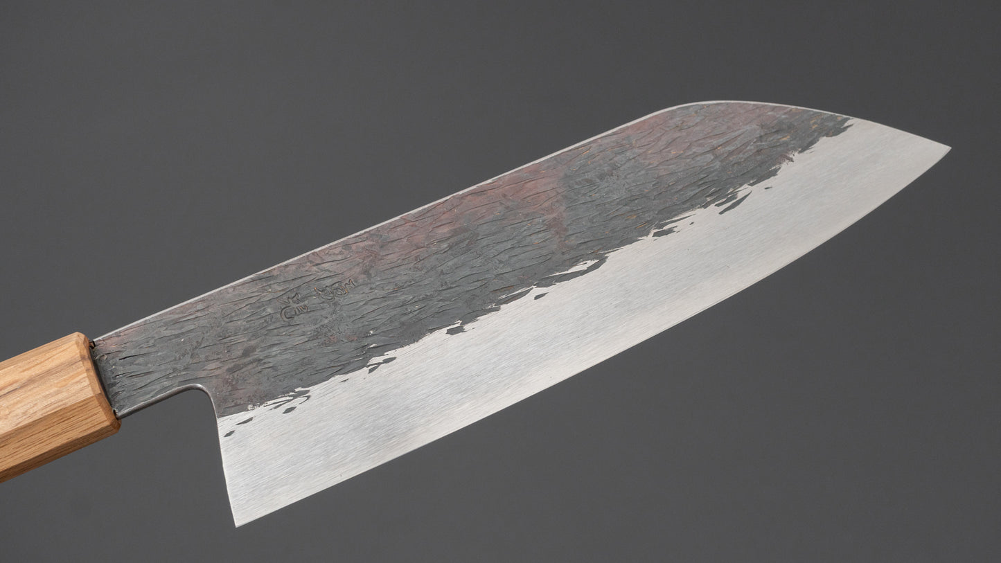 Isamitsu White #1 roestvrijstalen Kurouchi Santoku met 180 mm palissander handvat