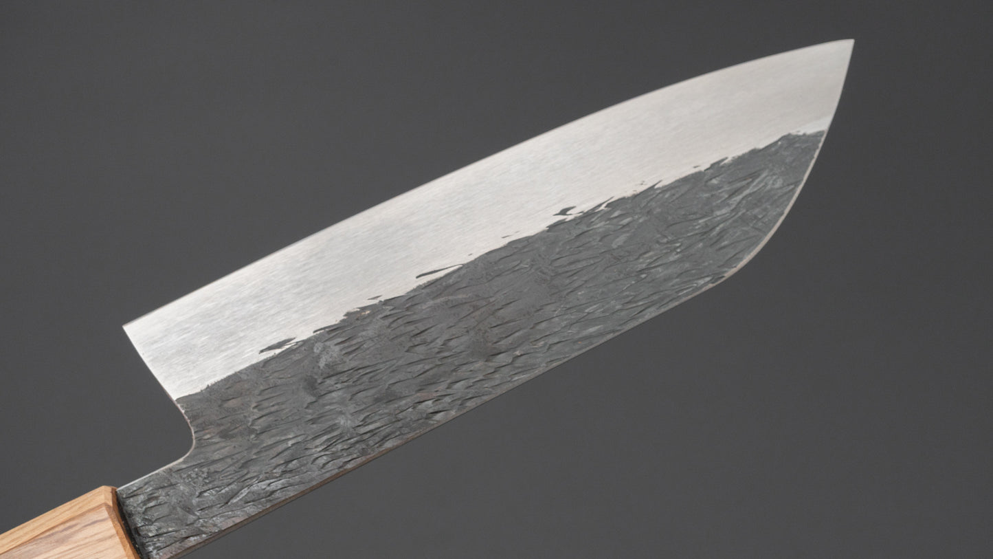 Isamitsu White #1 roestvrijstalen Kurouchi Santoku met 180 mm palissander handvat