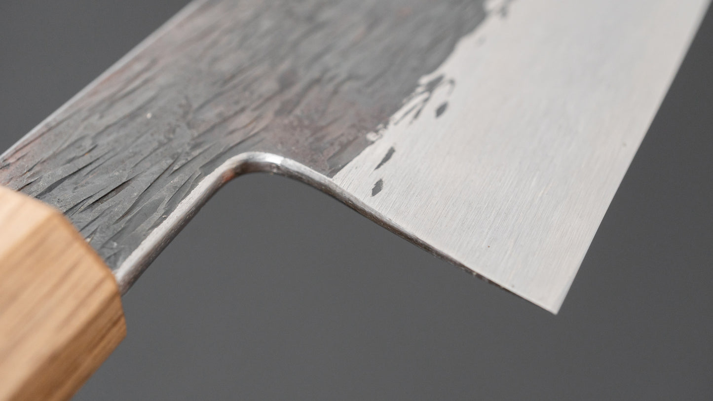 Isamitsu White #1 roestvrijstalen Kurouchi Santoku met 180 mm palissander handvat