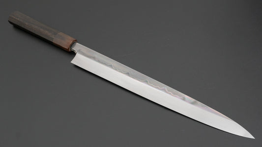 Hitohira Togashi Wit #1 Sanbonsugi Mizu Honyaki Yanagiba 330 mm Taihei ebbenhouten handvat (Saya)