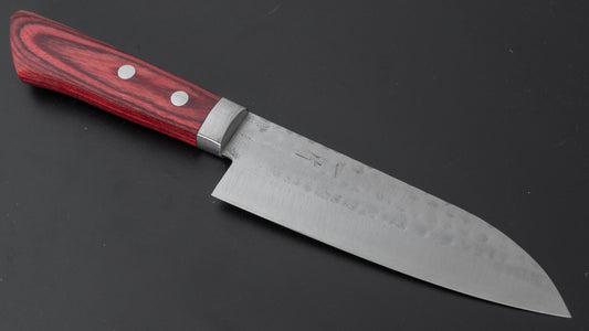 Hitohira NM Tsuchime Santoku 130mm Pakka Handle (Red)