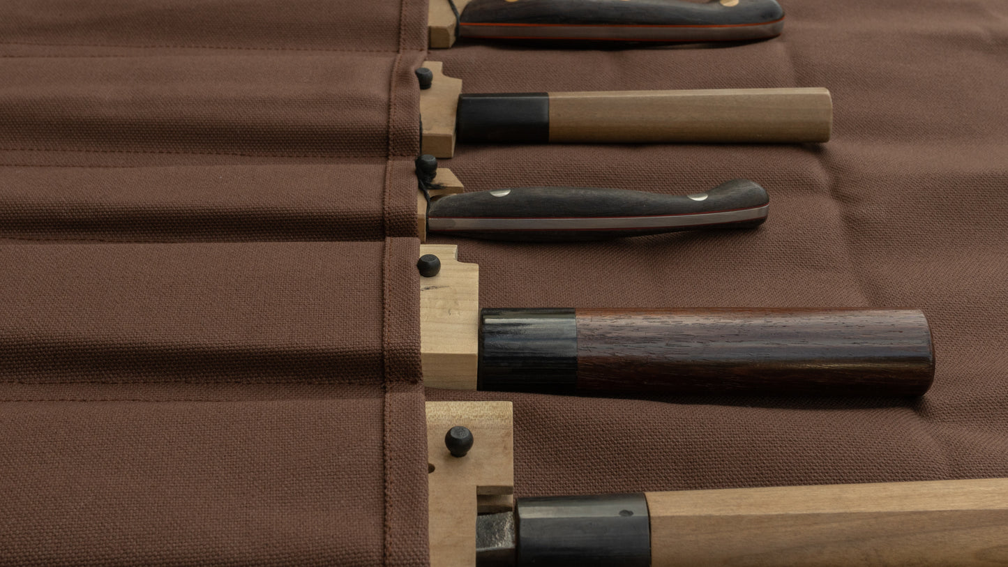 Hi-Condition Hanpu Canvas 6 Pockets Knife Roll Brown