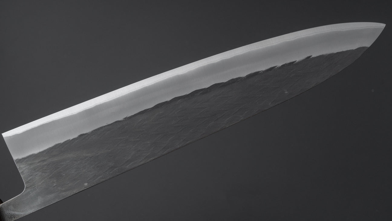 Hitohira TD Blue #2 roestvrij beklede Kurouchi Gyuto 240 mm Padauk-handgreep