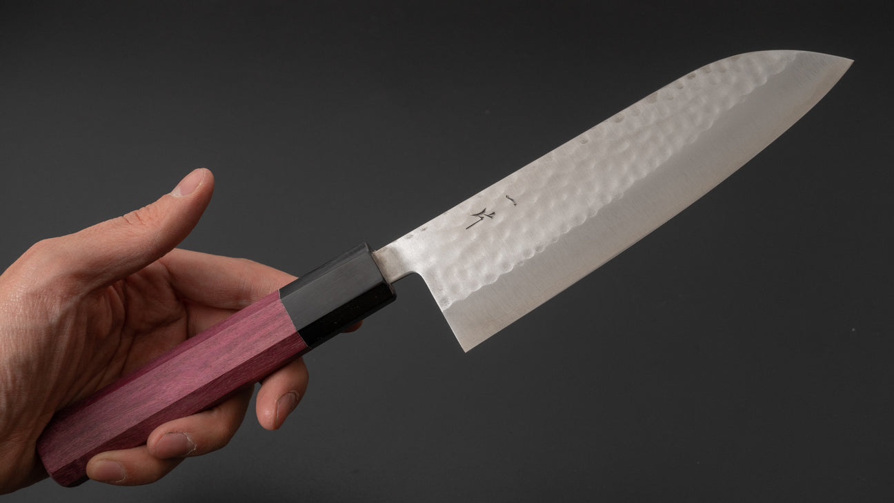 Hitohira NM Tsuchime Santoku 170mm Purpleheart Handle