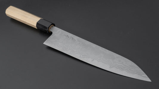 Hitohira GR Blue #2 Damascus Gyuto 210 mm Ho houten handvat
