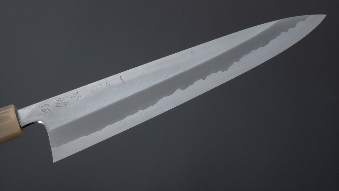 Hitohira Tanaka Kyuzo Blue #1 roestvrij beklede Gyuto 240 mm ziricote handgreep