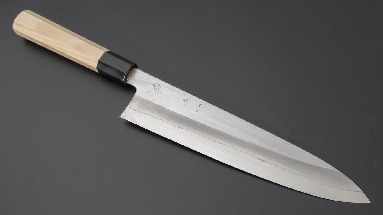 Hitohira Kikuchiyo Ren Zilver #3 Gyuto 240 mm Ho houten handvat