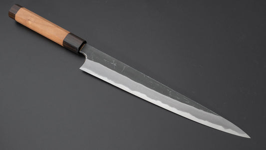 Hitohira Togashi Blue #2 Kurouchi Sujihiki 270 mm kersenhouten handvat (ebbenhouten uiteinde)