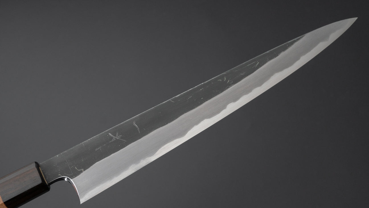 Hitohira Togashi Blue #2 Kurouchi Sujihiki 270mm Cherry Wood Handle (Ebony End)