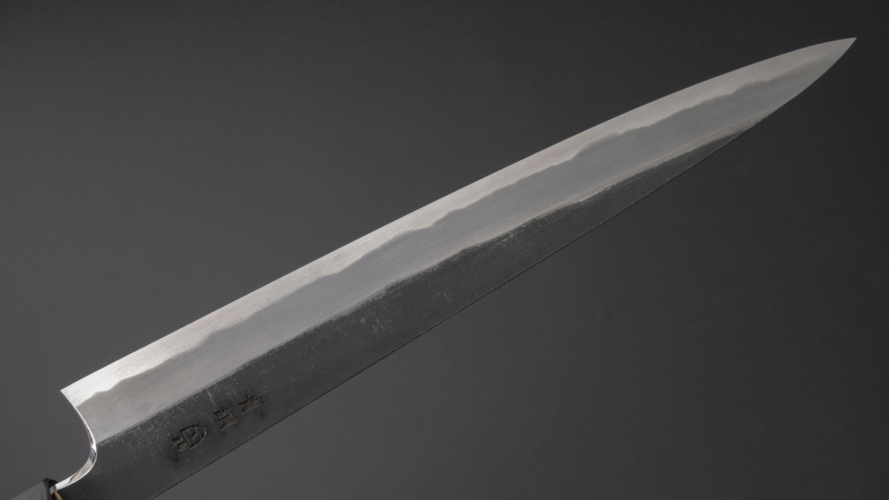 Hitohira Togashi Blue #2 Kurouchi Sujihiki 270mm Cherry Wood Handle (Ebony End)