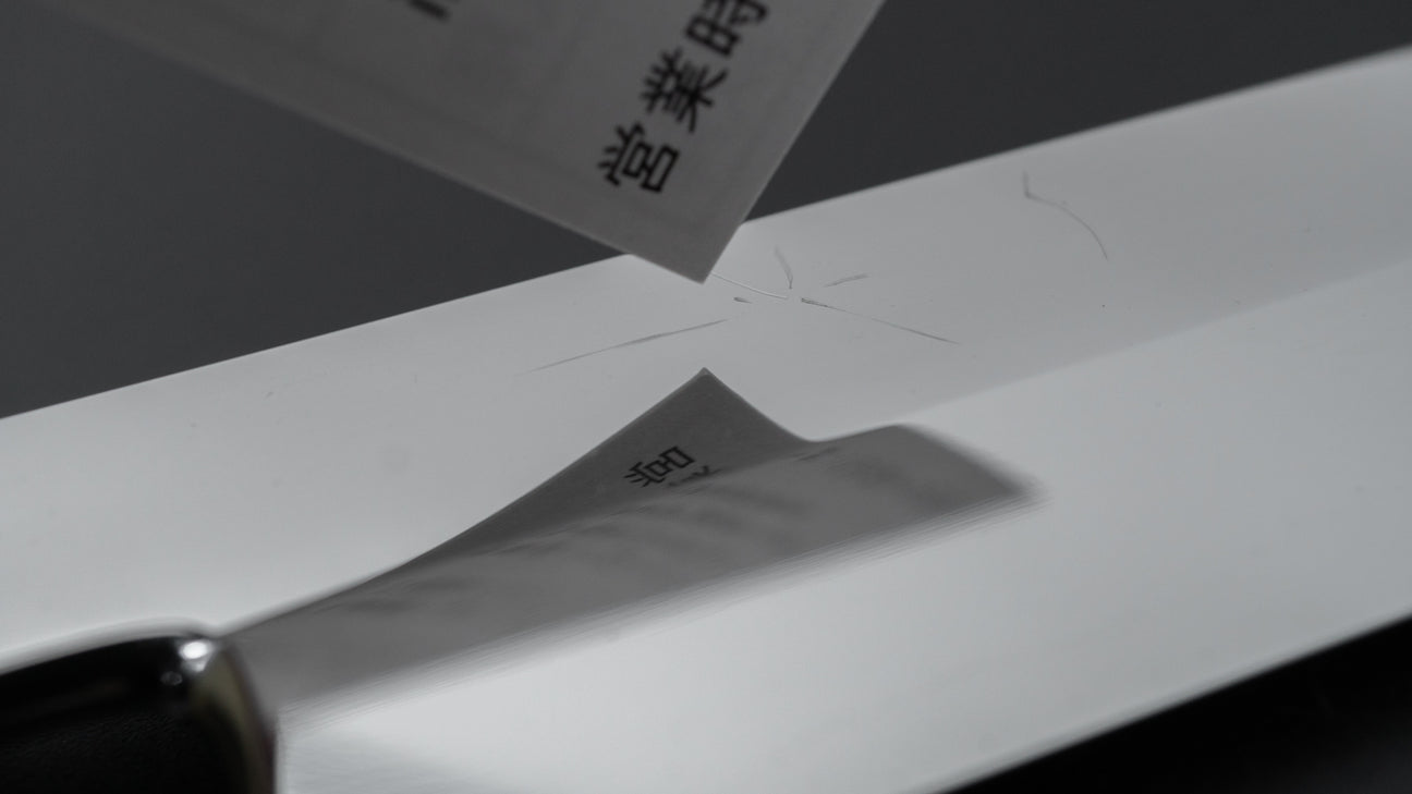 Hitohira Yamatsuka Mosuke Mirror Polished Ginsan Honyaki Yanagiba 270mm Lacquered Handle (Black and White/ Saya)