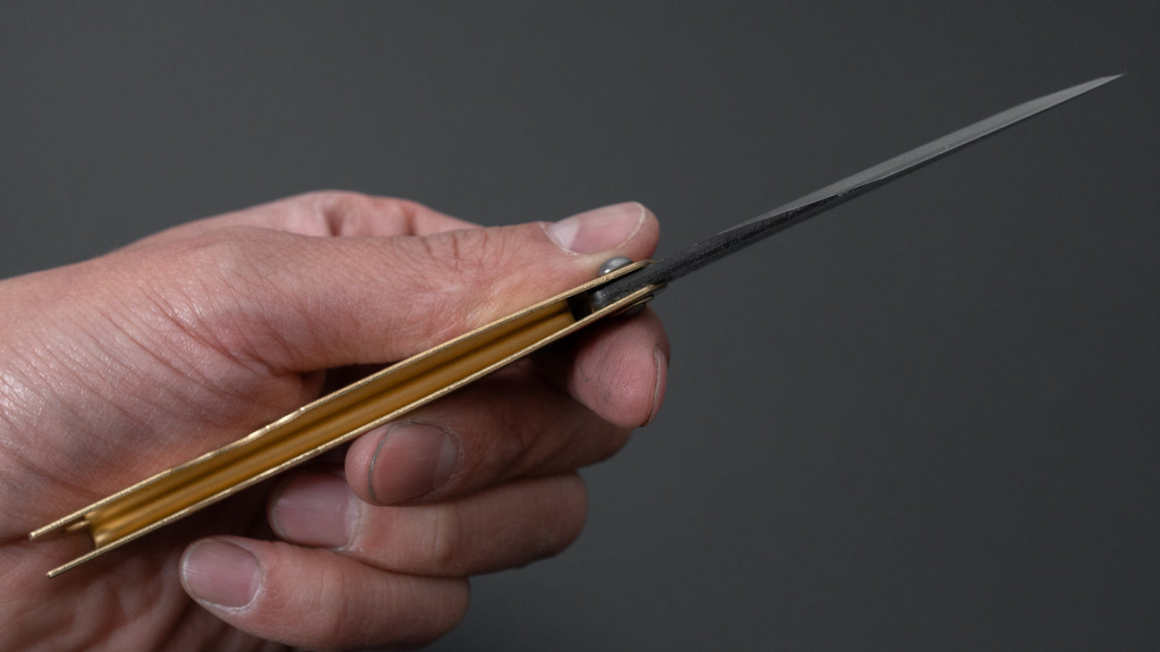 Higonokami Blue Steel Kiridashi Folding Knife Large Brass Handle