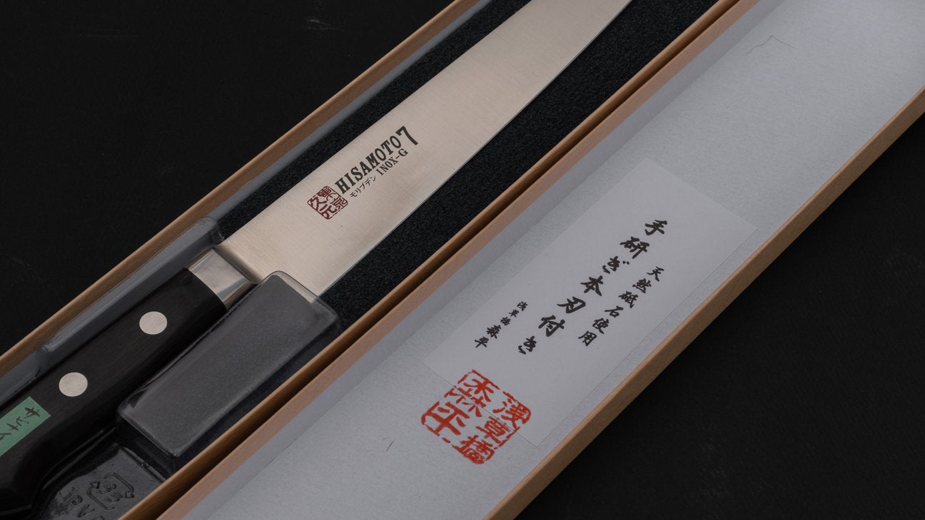 Morihei Hisamoto INOX Sujihiki 240mm Pakka Handle