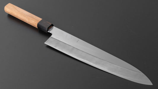 Hitohira Kikuchiyo Kyuzo Blauw #2 Migaki Gyuto 240 mm kersenhouten handvat