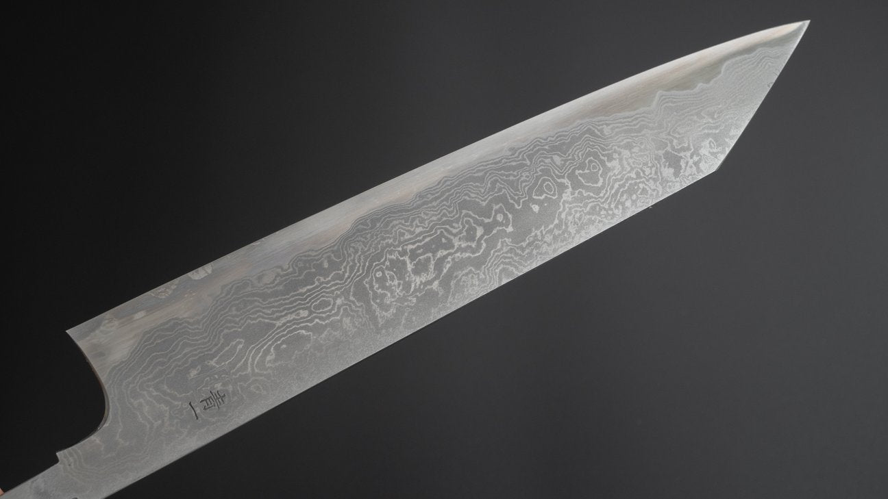 Hitohira Tanaka Yohei Blue #1 Damascus Kiritsuke Gyuto 240 mm (geen handvat / met korting)