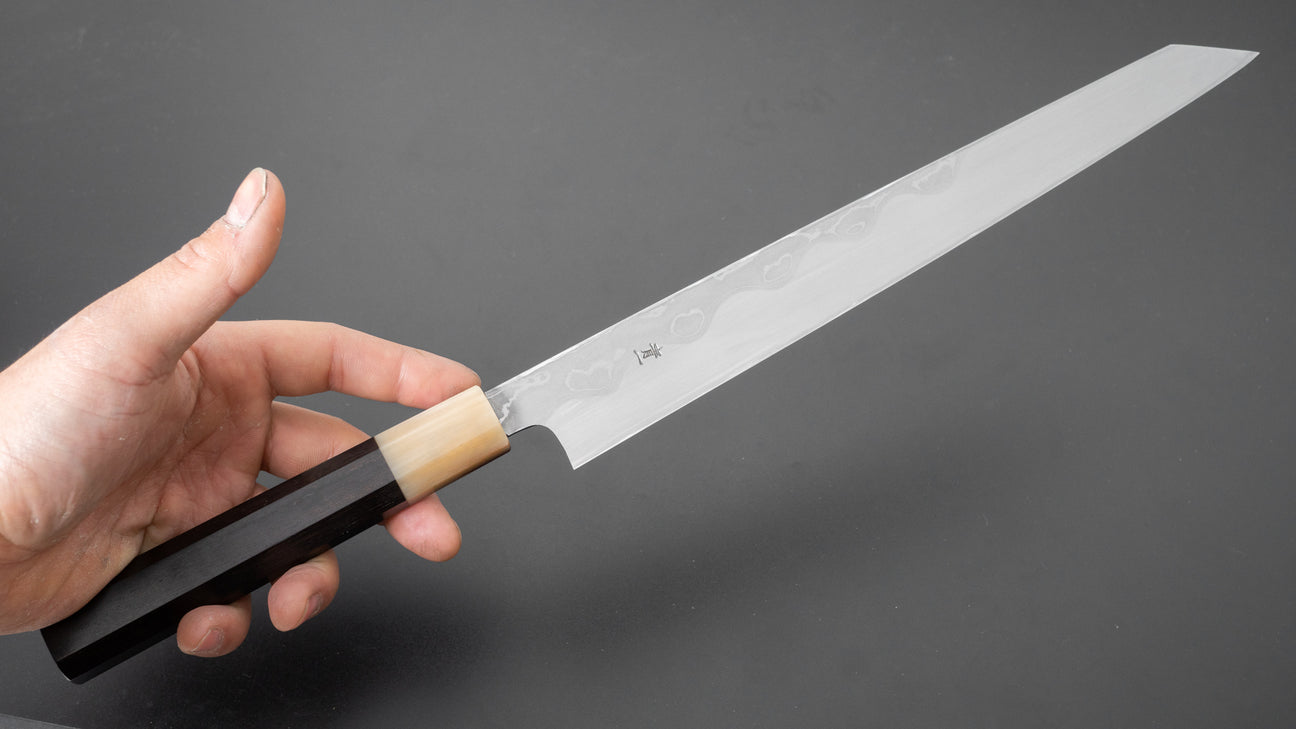 Hitohira Tanaka Manzo Blue #1 Damascus Left-Handed Kiritsuke Yanagiba 270mm Ebony Handle (Saya)