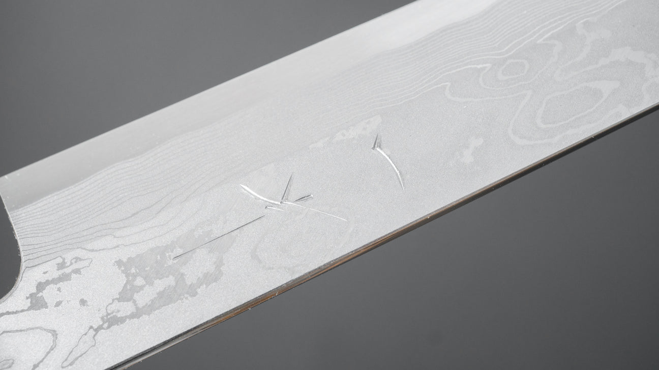 Hitohira Tanaka Manzo Blue #1 Damascus Left-Handed Kiritsuke Yanagiba 270mm Ebony Handle (Saya)