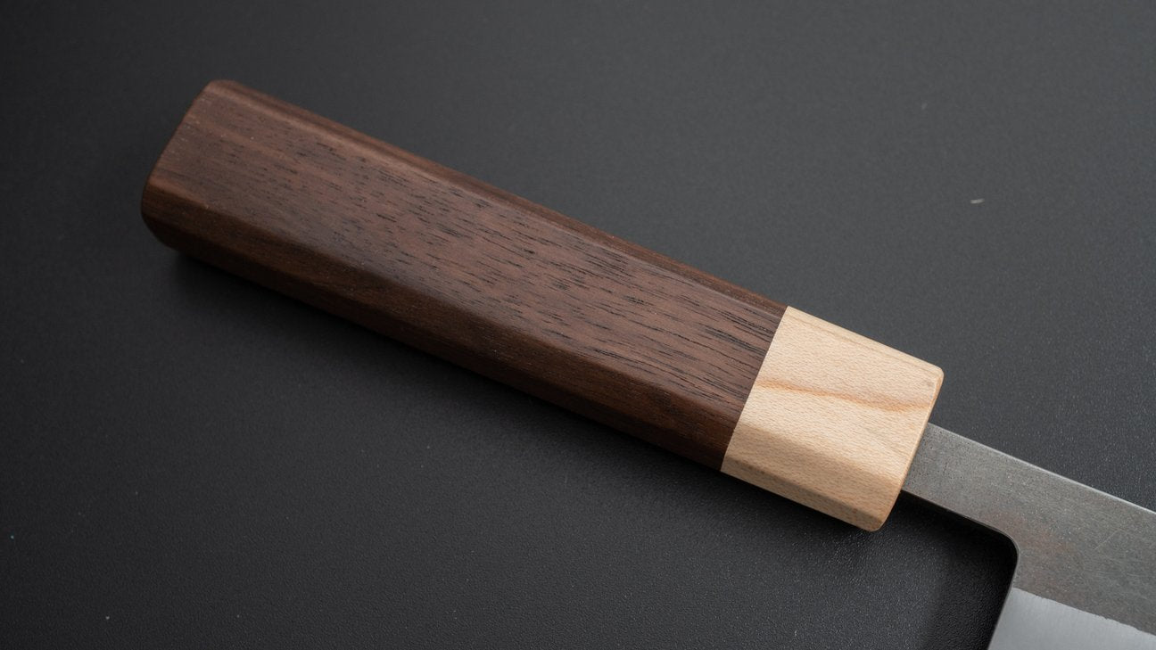 Hitohira TD Blue #2 roestvrij beklede Kurouchi Petty 135 mm walnoot handvat