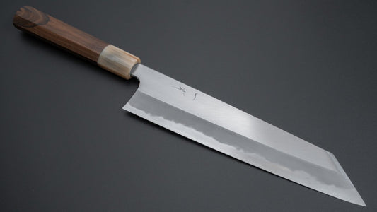 Hitohira Tanaka Kyuzo Blue #1 Migaki Kiritsuke Gyuto 240 mm ziricote handgreep (extra hoogte)