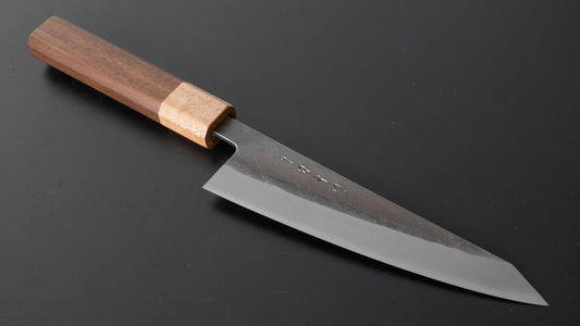 Hitohira TD Blue #2 roestvrij beklede Kurouchi Honesuki Kaku 150 mm walnoot handvat