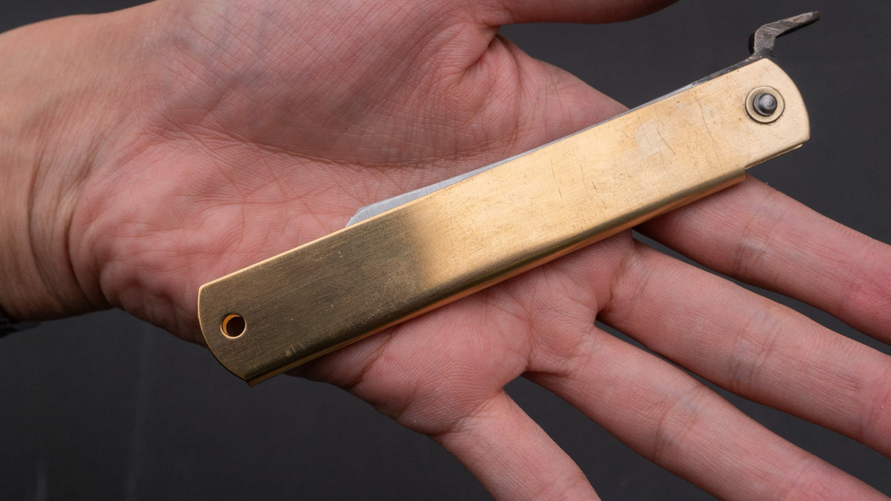 Higonokami Blue Steel Folding Knife Extra Large Brass Handle