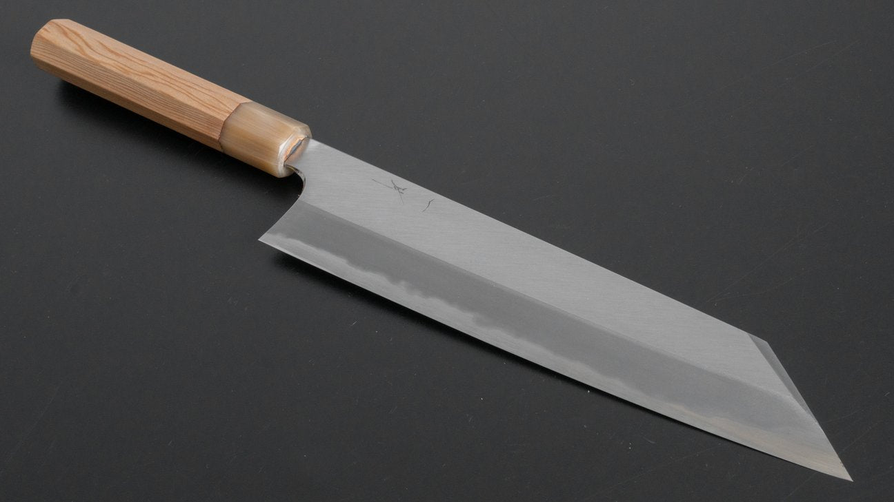 Hitohira Tanaka Kyuzo Blue #1 Migaki Kiritsuke Gyuto 240 mm Yakusugi cederhouten handvat (extra hoogte) 