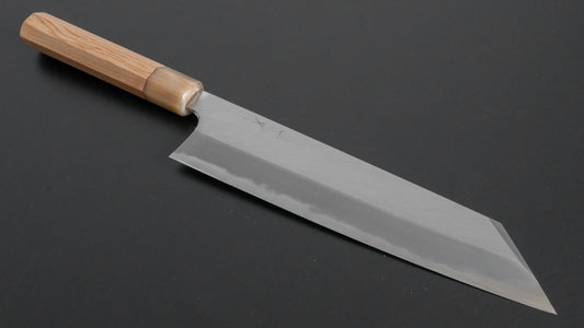 Hitohira Tanaka Kyuzo Blue #1 Migaki Kiritsuke Gyuto 240 mm Yakusugi cederhouten handvat (extra hoogte)