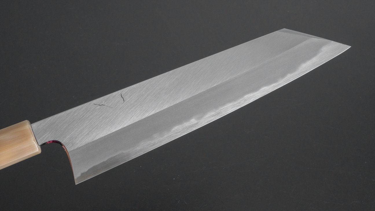 Hitohira Tanaka Kyuzo Blue #1 Migaki Kiritsuke Gyuto 240 mm Yakusugi cederhouten handvat (extra hoogte) 