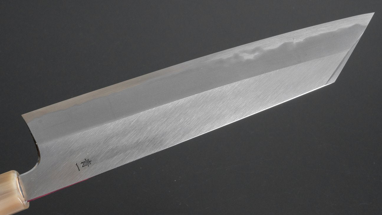 Hitohira Tanaka Kyuzo Blue #1 Migaki Kiritsuke Gyuto 240 mm Yakusugi cederhouten handvat (extra hoogte) 