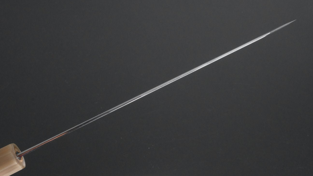 Hitohira Tanaka Kyuzo Blue #1 Migaki Kiritsuke Gyuto 240 mm Yakusugi cederhouten handvat (extra hoogte) 