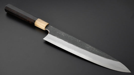 Hitohira Togashi Wit #1 Damascus Kurouchi Gyuto 240 mm ebbenhouten handvat