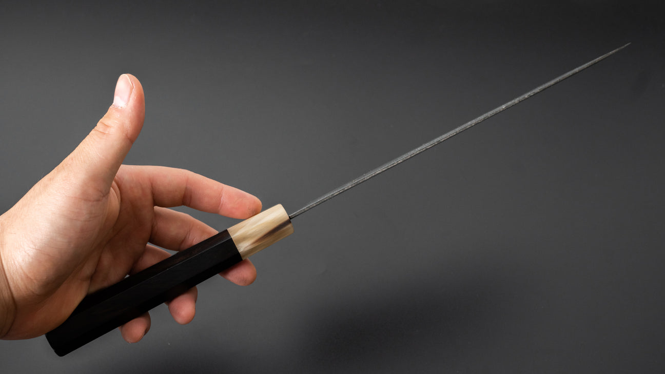 Hitohira Togashi Wit #1 Damascus Kurouchi Gyuto 240 mm ebbenhouten handvat