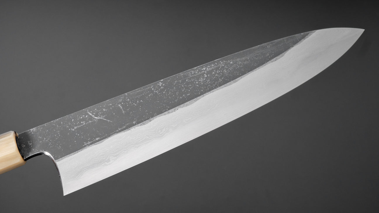 Hitohira Togashi Wit #1 Damascus Kurouchi Gyuto 240 mm ebbenhouten handvat