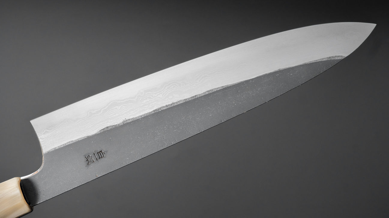 Hitohira Togashi Wit #1 Damascus Kurouchi Gyuto 240 mm ebbenhouten handvat
