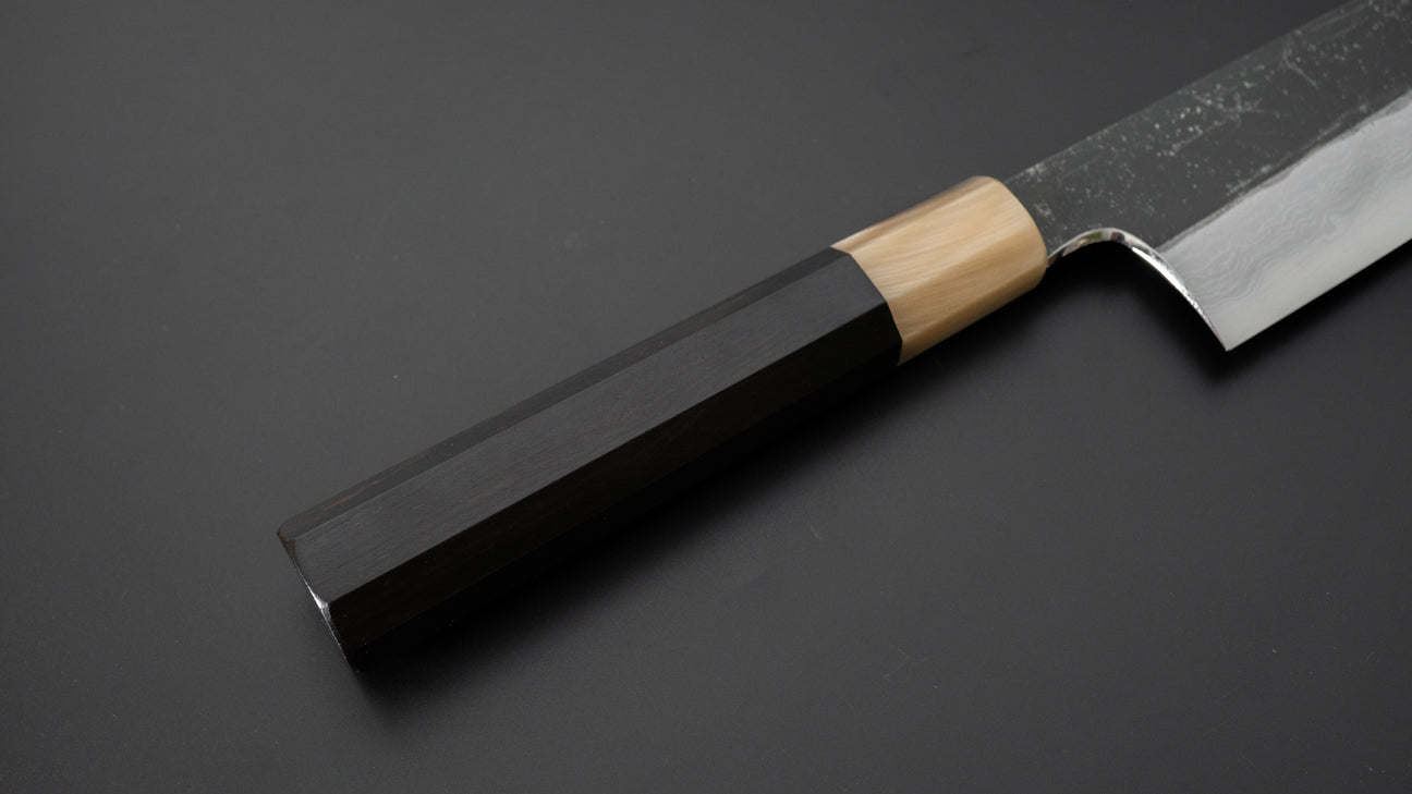 Hitohira Togashi Wit #1 Damascus Kurouchi Gyuto 240 mm ebbenhouten handvat