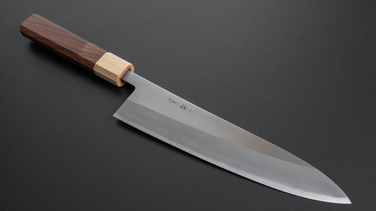 Hitohira TD Blue #2 roestvrij beklede Migaki Gyuto 210 mm walnoot handvat